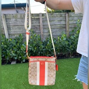 Coach Monogram Tan and Orange Crossbody Bag Swingpack